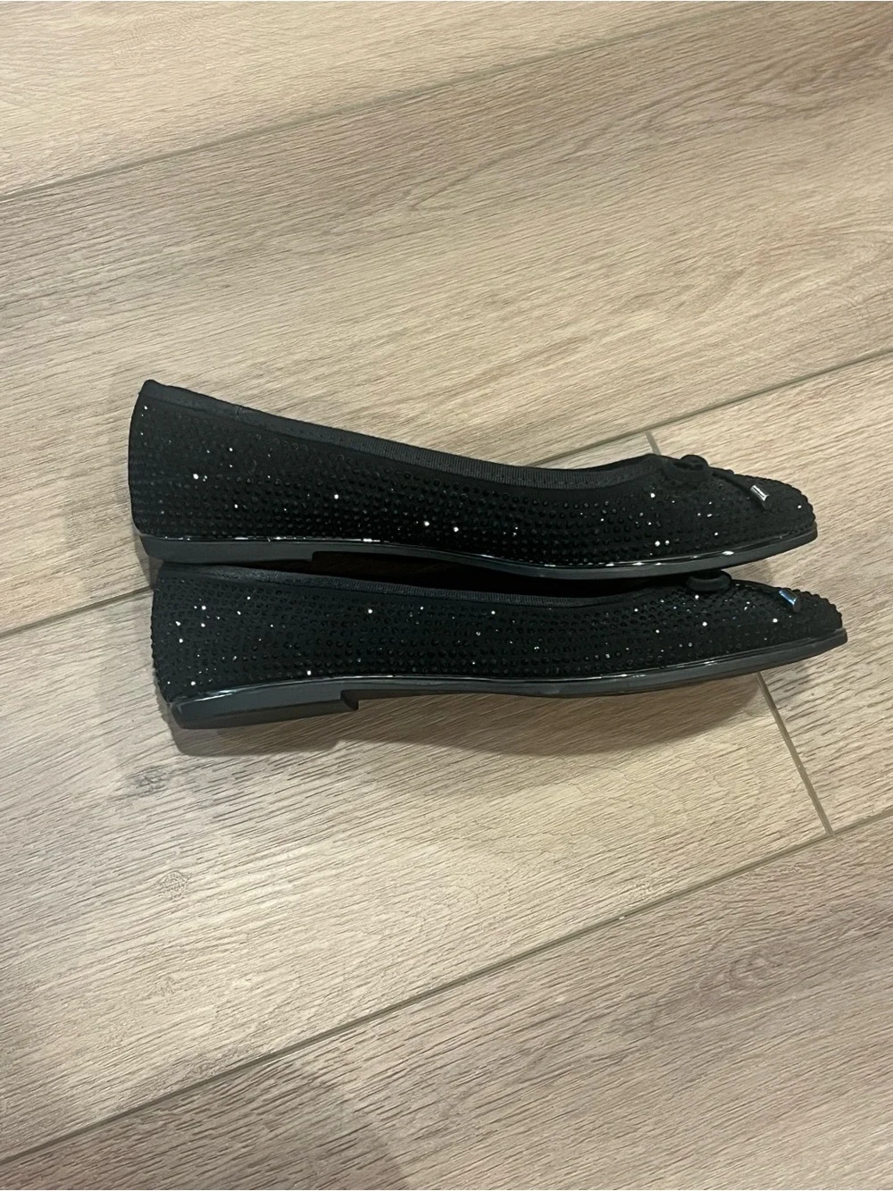 Black Andiamo Ballet Flats Sparkling Rhinestone Embellishments Bows Size 7